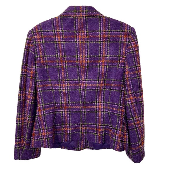 Vintage Susan Bristol Womens Purple Plaid Ornate Button Wool Jacket Size 12 - Picture 2 of 11